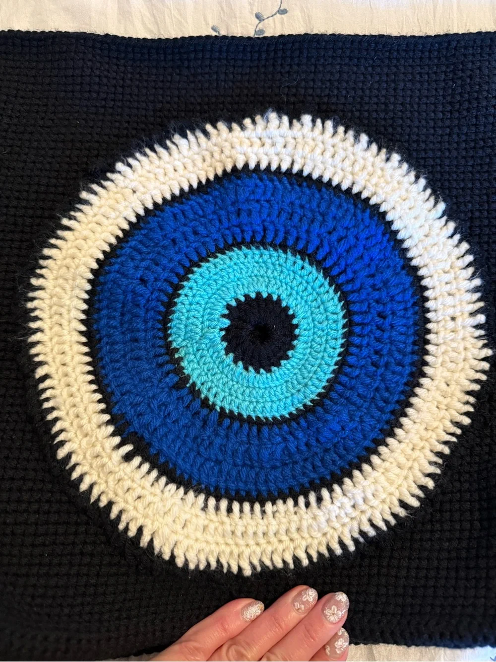 Evil Eye Hand-Crocheted Black Shoulder Bag